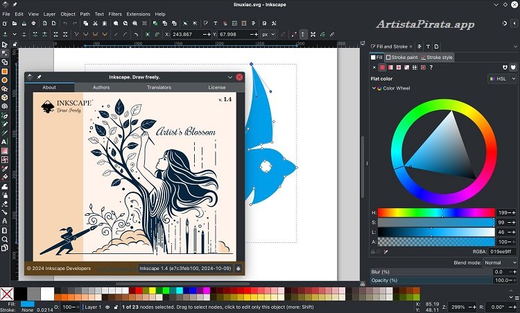 Interfaz de Inkscape con herramientas de diseño vectorial y paneles de edición SVG