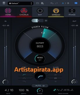 Interfaz del plugin Storch Filter Full Activada con controles de filtro y LFO