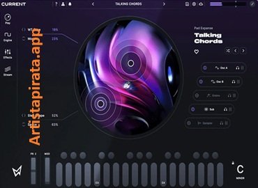 Interfaz de Minimal Audio Current Full Activada mostrando wavetable, sampler y rack de efectos