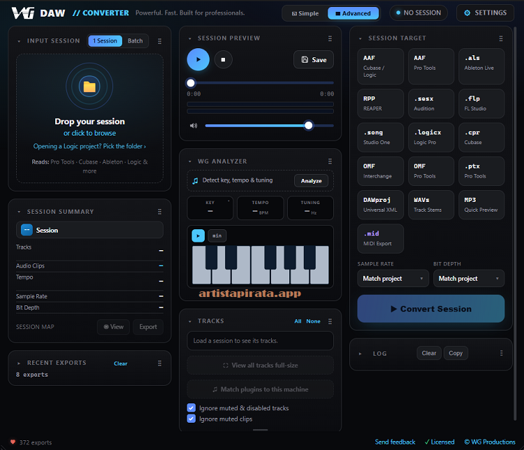 Interfaz de WG DAW Converter Free Download