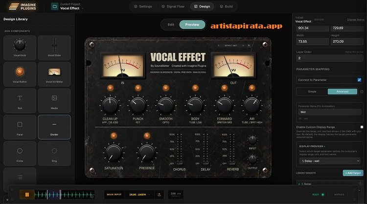 Interfaz de usuario de Imagine Plugins Free Download, nuevo software para el desarrollo de plugins de audio