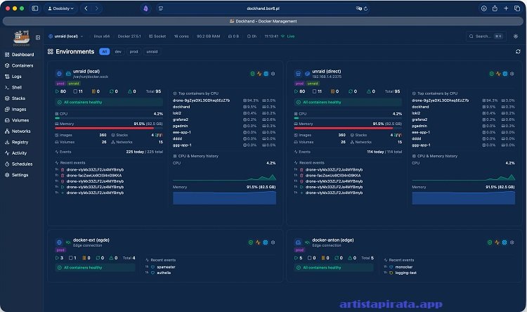Dockhand administración de entornos Docker locales y servidores remotos