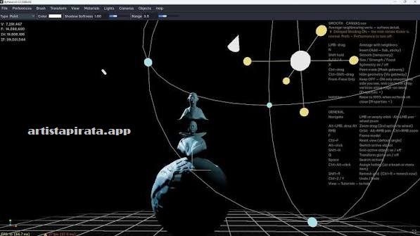 Interfaz de ByHand para escultura digital 3D con herramientas de modelado y controles para trabajar en formas anatómicas y personajes.