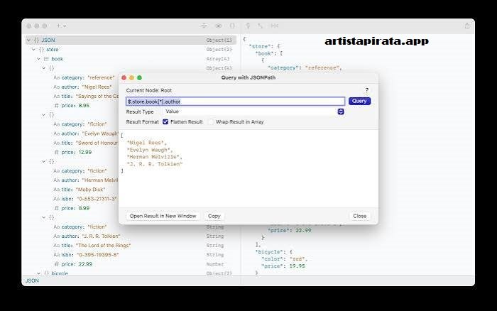 Interfaz de OK JSON 3.1 con herramientas de edición y navegación para revisar datos JSON en un Mac.